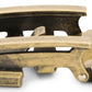 Men's traditional ratchet belt buckle in antiqued gold with a 1.25-inch width, left side view.