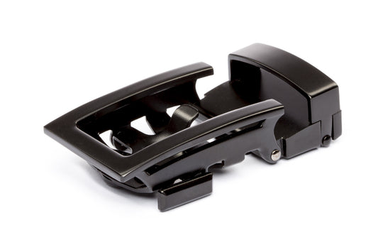 Men's traditional ratchet belt buckle in black with a 1.25-inch width.