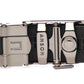 Men's traditional ratchet belt buckle in formal gunmetal with a 1.25-inch width, back view.