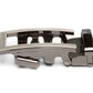 Men's traditional ratchet belt buckle in formal gunmetal with a width of 1.5 inches, left side view.