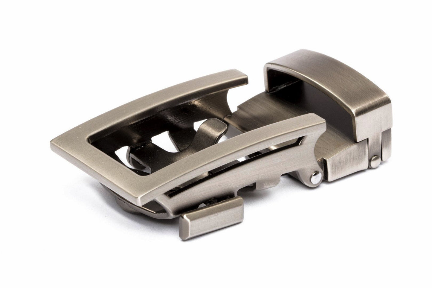 Men's traditional ratchet belt buckle in gunmetal with a 1.25-inch width.