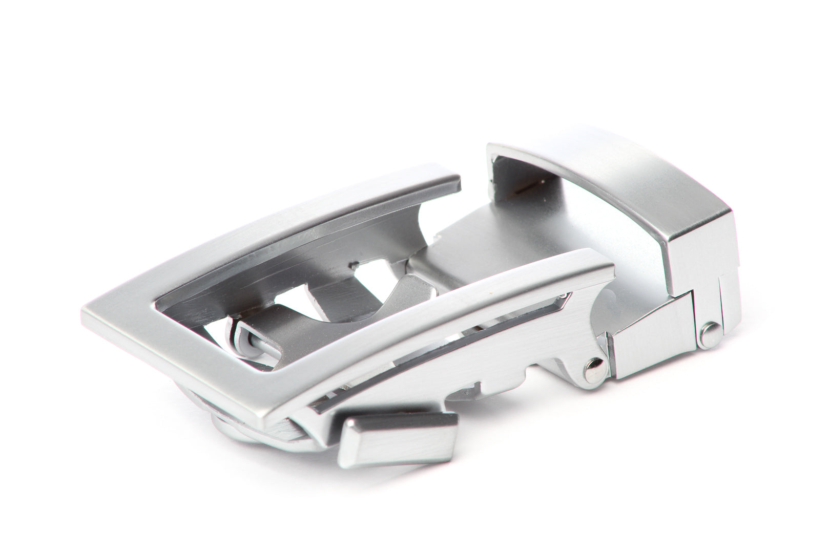 Men's traditional ratchet belt buckle in silver with a 1.25-inch width.