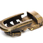 Men's traditional with a curve ratchet belt buckle in antiqued gold with a 1.25-inch width.