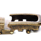 Men's traditional with a curve ratchet belt buckle in antiqued gold with a 1.25-inch width, right side view.