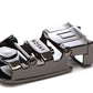 Men's traditional with a curve ratchet belt buckle in formal gunmetal with a 1.25-inch width, mechanism view.