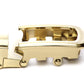 Men's traditional with a curve ratchet belt buckle in gold with a 1.25-inch width, right side view.