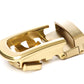 Men's traditional with a curve ratchet belt buckle in matte gold with a 1.25-inch width.