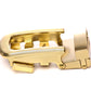 Men's traditional with a curve ratchet belt buckle in matte gold with a 1.25-inch width, left side view.