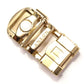 Men's traditional with a curve ratchet belt buckle in matte gold with a width of 1.5 inches, mechanism view.
