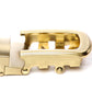 Men's traditional with a curve ratchet belt buckle in matte gold with a 1.25-inch width, right side view.
