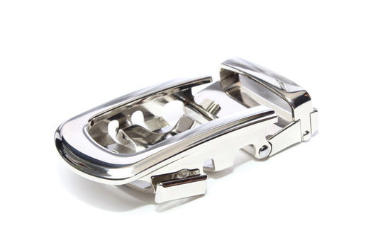 Men's traditional with a curve nickel free ratchet belt buckle with a width of 1.5 inches.