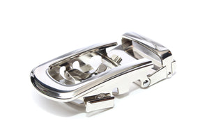 Men's traditional with a curve nickel free ratchet belt buckle with a width of 1.5 inches.