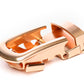 Men's traditional with a curve ratchet belt buckle in rose gold with a 1.25-inch width.
