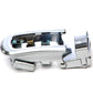 Men's traditional with a curve ratchet belt buckle in silver with a 1.25-inch width, left side view.