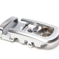 Men's traditional with a curve ratchet belt buckle in silver with a width of 1.5 inches, right side view.