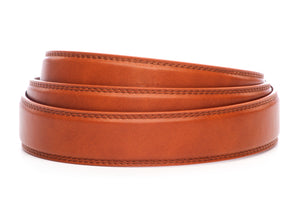 Men's vegan microfiber belt strap in british tan with a 1.25-inch width, formal look