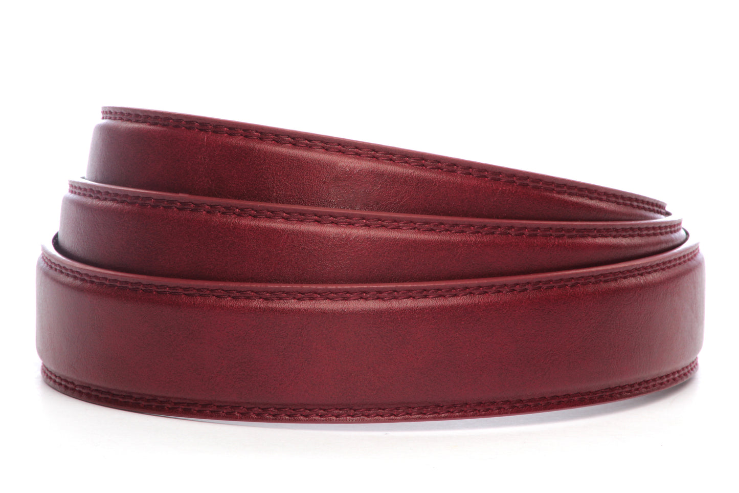 Men's vegan microfiber belt strap in cranberry with a 1.25-inch width, formal look