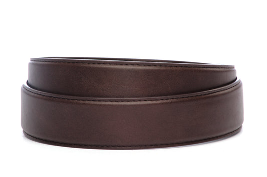 Men's vegan microfiber belt strap in dark brown, 1.5 inches wide, formal look