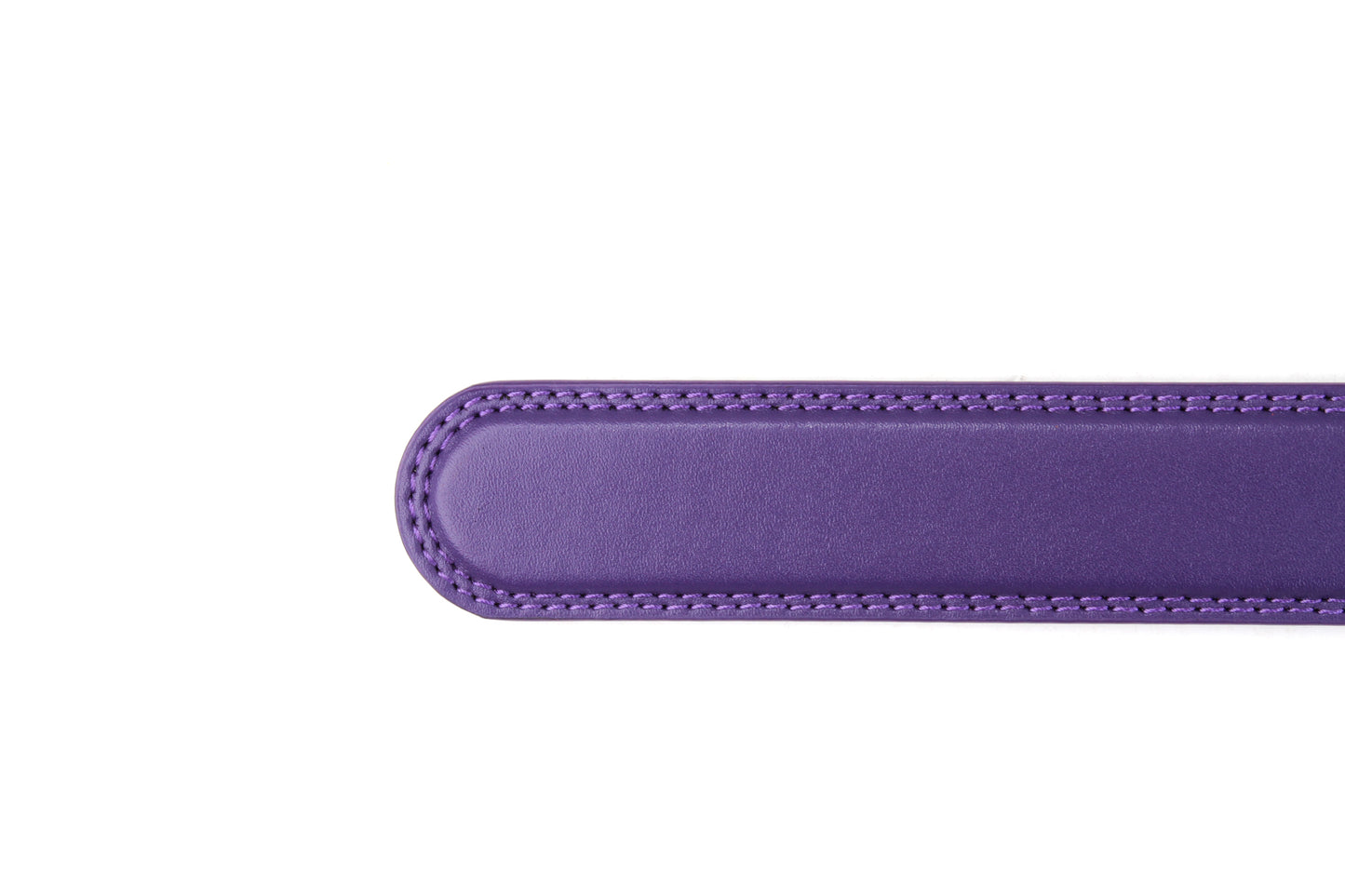 Men's vegan microfiber belt strap in purple with a 1.25-inch width, formal look, tip of the strap