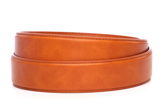 Men's vegan microfiber belt strap in saddle tan, 1.5 inches wide, formal look