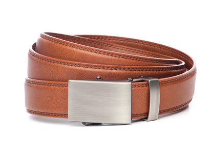 Men’s whiskey vegan microfiber belt strap with classic buckle in gunmetal, formal look, 1.25 inches wide