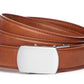 Men’s whiskey vegan microfiber belt strap with classic buckle in silver, formal look, 1.25 inches wide