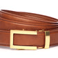 Men’s whiskey vegan microfiber belt strap with traditional buckle in gold, formal look, 1.25 inches wide