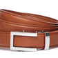 Men’s whiskey vegan microfiber belt strap with traditional buckle in silver, formal look, 1.25 inches wide