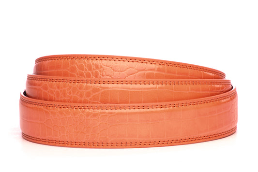 Women's faux gator belt strap in coral, 1.25 inches wide, formal look