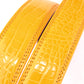 Women's faux gator belt strap in orange, 1.25 inches wide, formal look, stitching close up