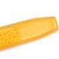 Women's faux gator belt strap in orange, 1.25 inches wide, formal look, tip of the strap