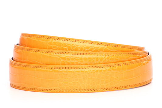 Women's faux gator belt strap in orange, 1.25 inches wide, formal look