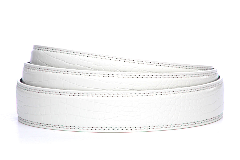 Women's faux gator belt strap in white, 1.25 inches wide, formal look