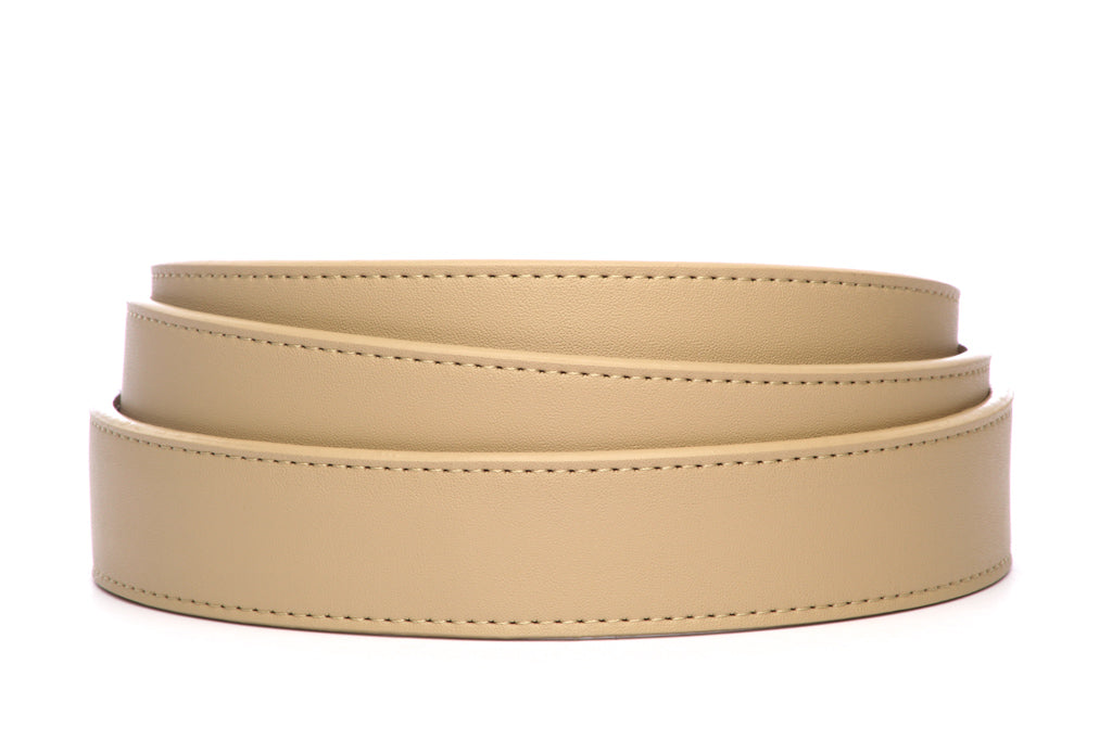 Women's vegan leather belt strap in beige, 1.25 inches wide, casual look