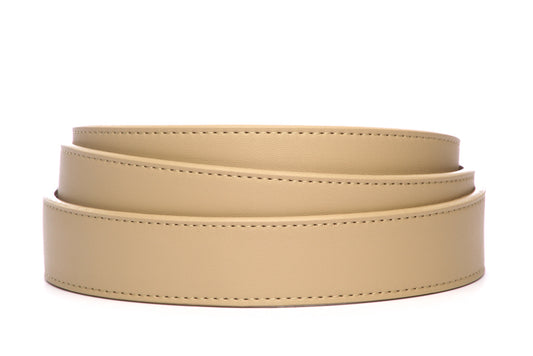 Women's vegan leather belt strap in beige, 1.25 inches wide, casual look
