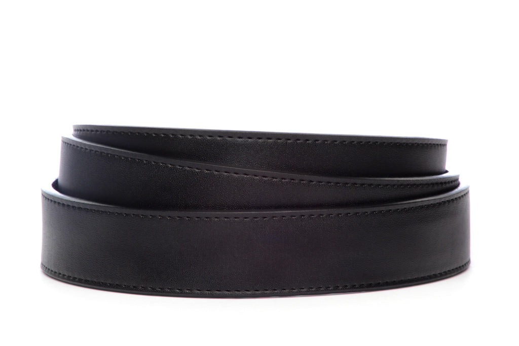 Women's vegan leather belt strap in black, 1.25 inches wide, casual look