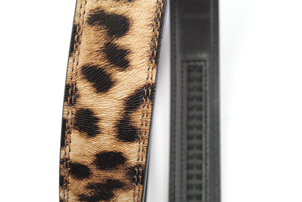 Vegan Leather Belt Strap - Women's Ratchet Belt - Leopard Print