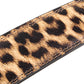 Women's vegan leather belt strap in leopard, 1.25 inches wide, casual look, stitching close up