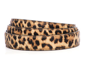 Women's vegan leather belt strap in leopard, 1.25 inches wide, casual look