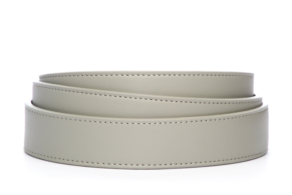 Women's vegan leather belt strap in light grey, 1.25 inches wide, casual look