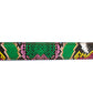 Women's vegan leather belt strap in multi-colored boa print, green and light pink, 1.25 inches wide, casual look, flat lay