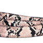 Women's vegan leather belt strap in pink boa print, 1.25 inches wide, casual look