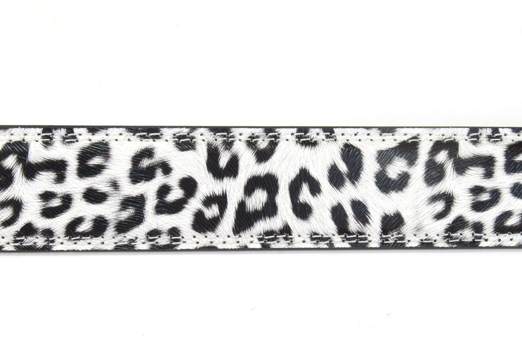 Vegan Leather Belt Strap - Women's Ratchet Belt - Snow Leopard Print, 1.25