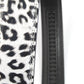 Women's vegan leather belt strap in snow leopard print, 1.25 inches wide, casual look, front and back