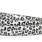 Women's vegan leather belt strap in snow leopard print, 1.25 inches wide, casual look