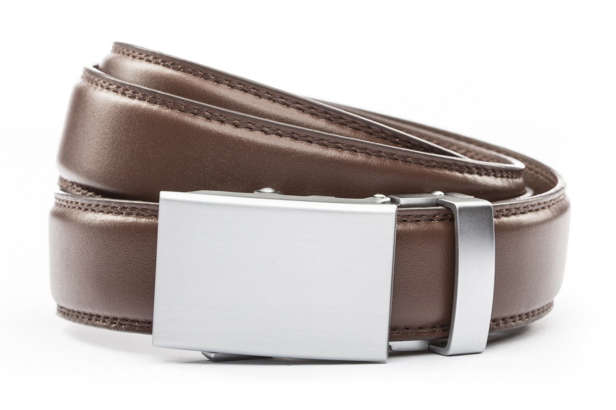 Chocolate Formal Leather w/Classic in Silver Buckle (1.25") - Anson Belt & Buckle