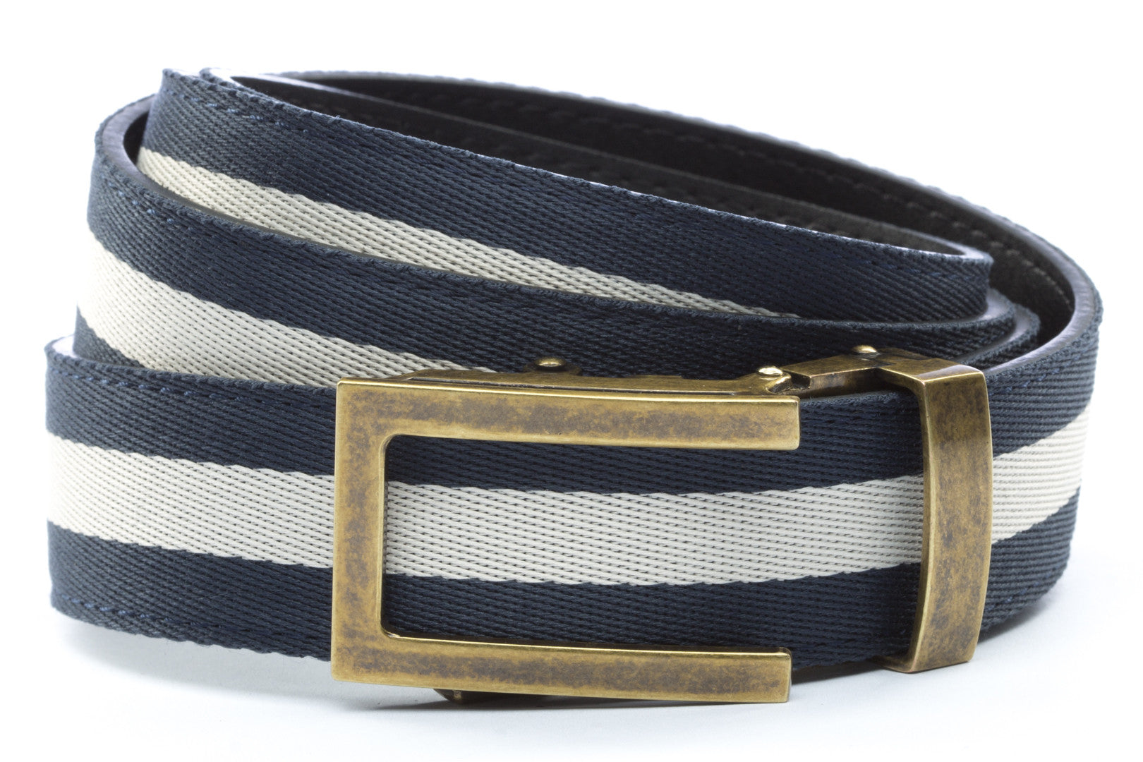 Navy w/White Stripe with Traditional in Antiqued Gold Buckle (1.25") - Anson Belt & Buckle