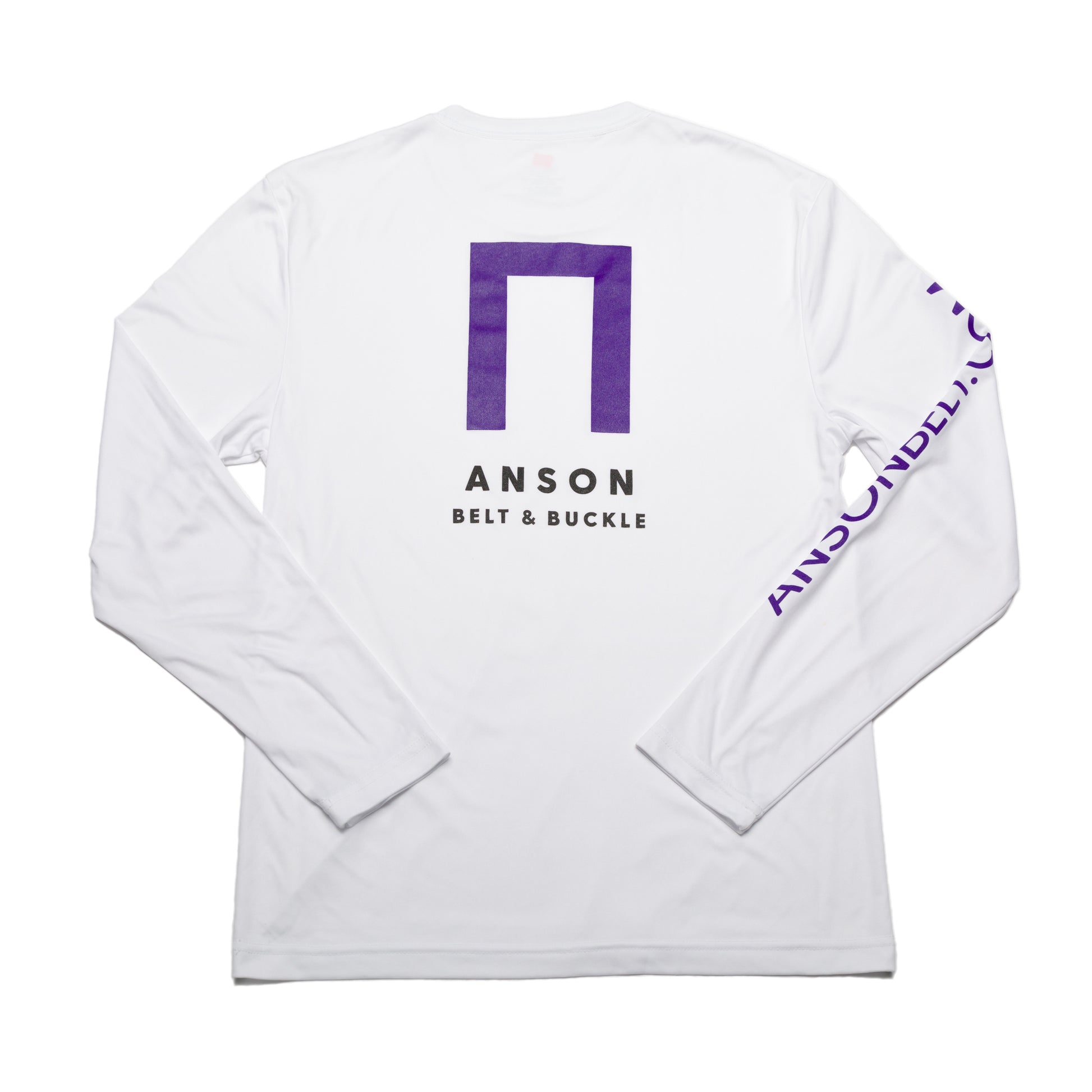 White Anson Belt Performance Long Sleeve Tee w/ Hanes Sport™ Men's FreshIQ™ Cool DRI® technology - Anson Belt & Buckle