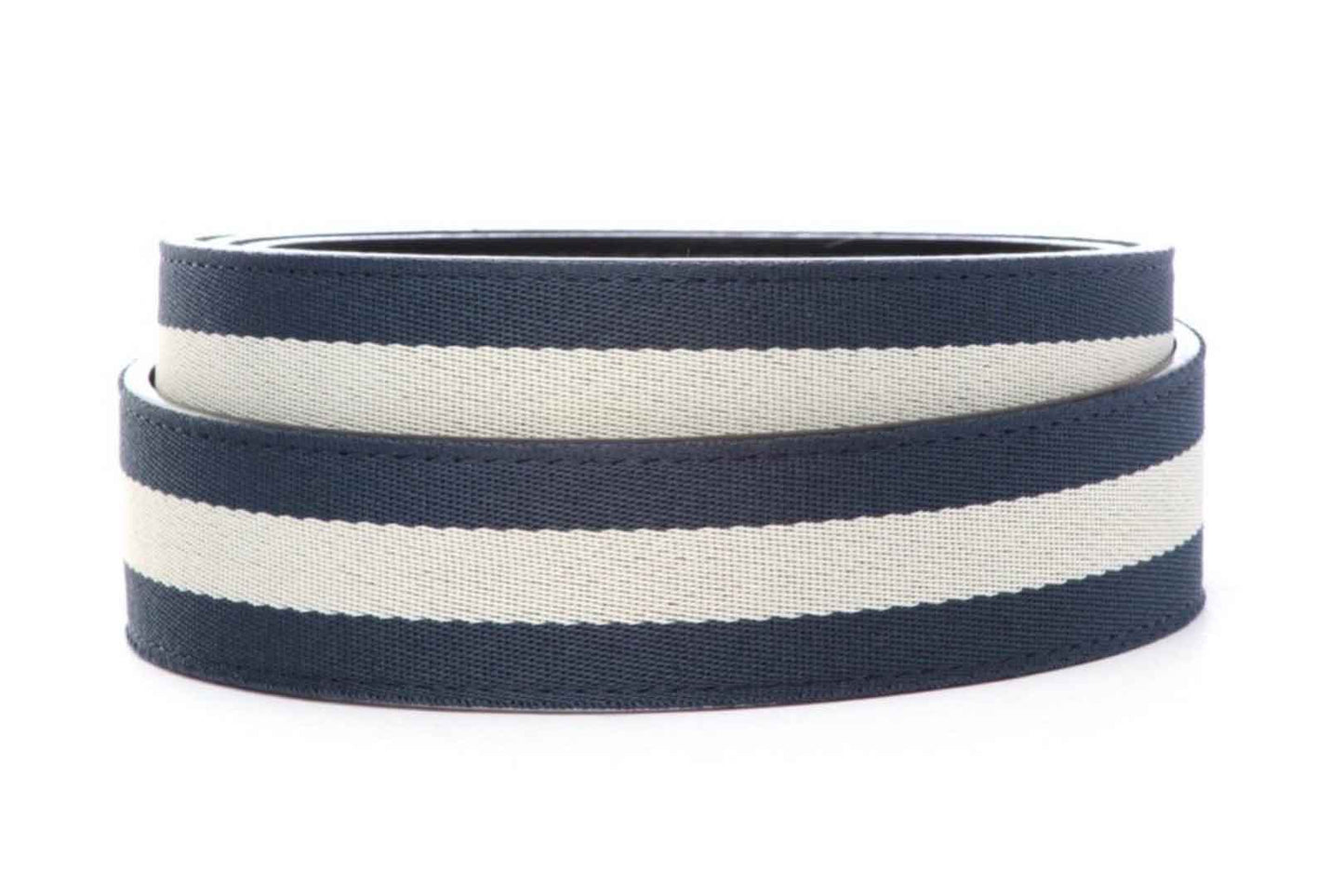 1.5" Navy w/White Stripe Cloth Strap - Anson Belt & Buckle